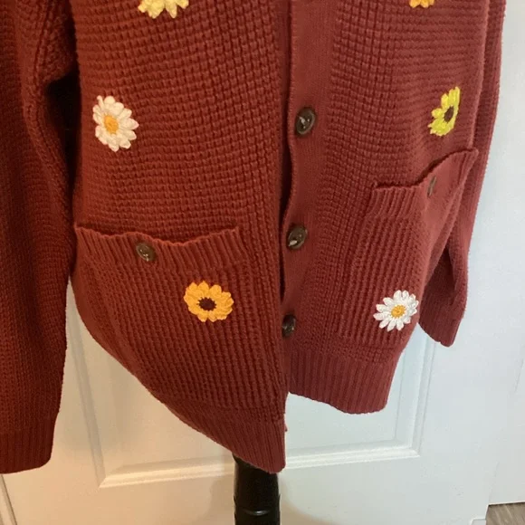 Duluth Rust Brown Floral Appliqué Cardigan Sweater L - Picture 3 of 9